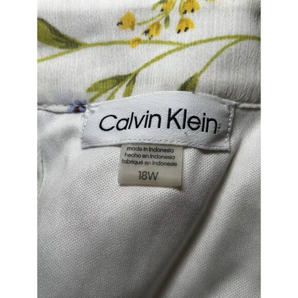 Calvin Klein Chiffon Print Mock Neck White Floral Maxi Dress Plus Size 18W - Picture 8 of 10